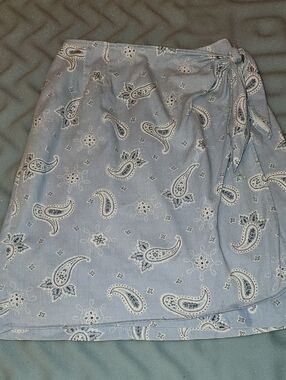 Light Blue Paisley Midi Wrap Skirt